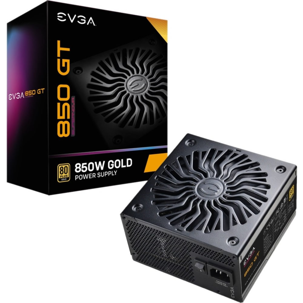 EVGA CORPORATION EVGA 220-GT-0850-Y1  GT 850W Power Supply - Compact - 120 V AC, 230 V AC Input - 5 V DC, 3.3 V DC, 12 V DC, -12 V DC Output - 850 W - 1 +12V Rails - 1 Fan(s) - 90% Efficiency