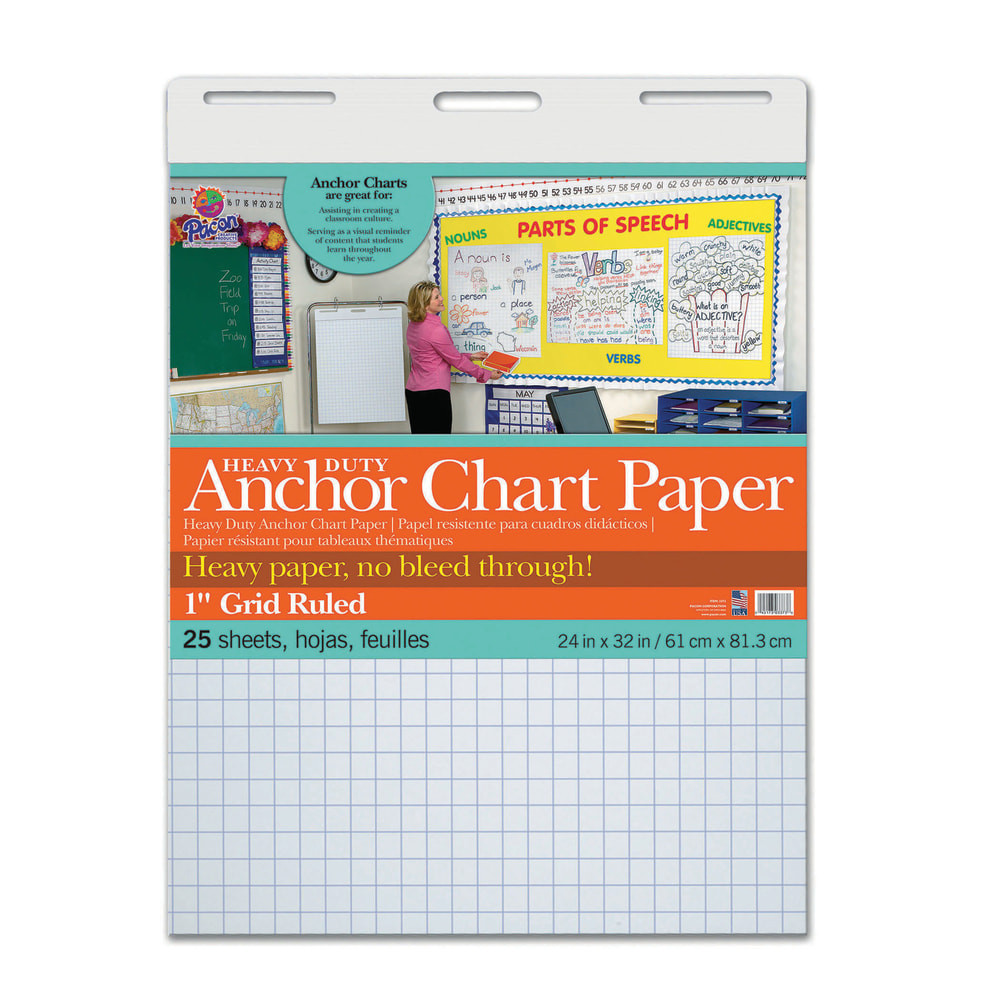 PACON CORPORATION Pacon PAC3373  Heavy-Duty Anchor Chart Paper, 24in x 32in, Grid Ruled, 25 Sheets