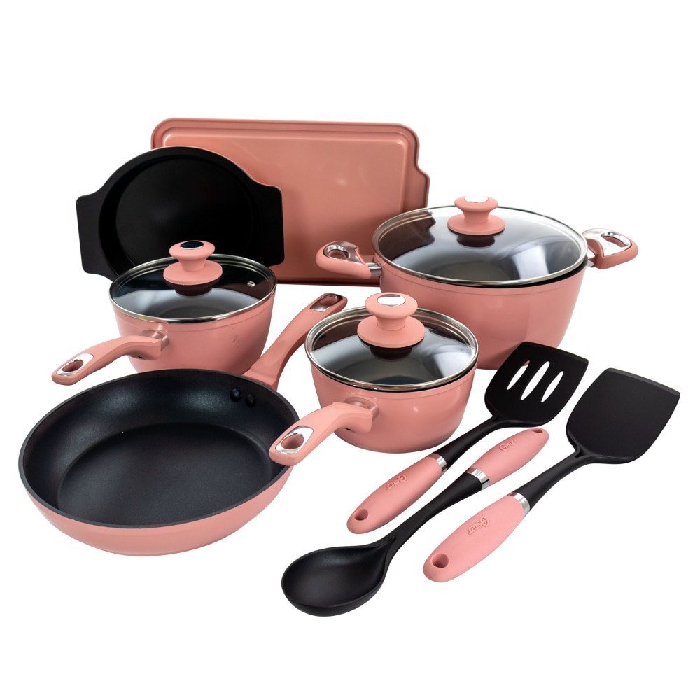 GIBSON OVERSEAS INC. 995113996M Oster Lynhurst 12-Piece Aluminum Cookware Set, Pink