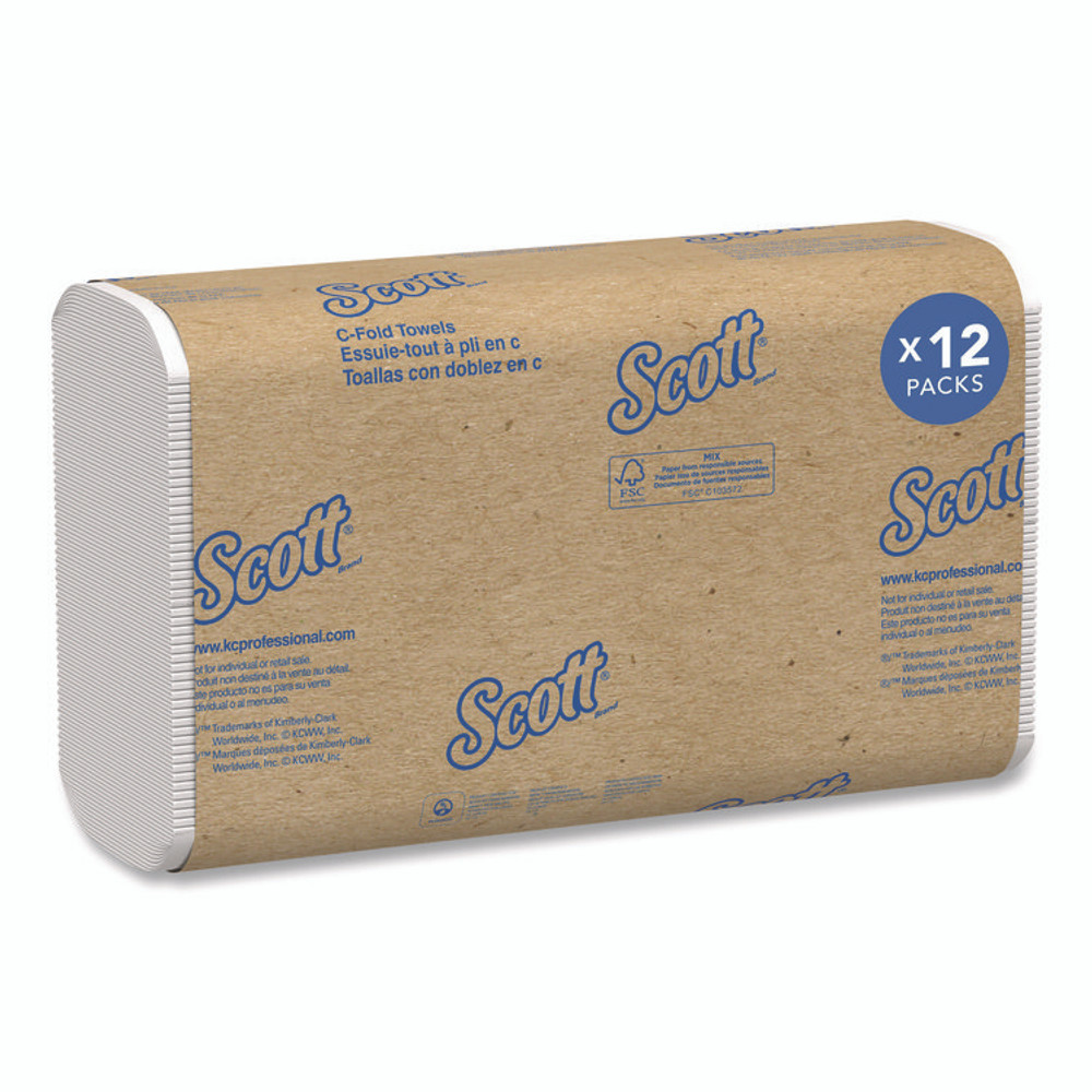 KIMBERLY-CLARK PROFESSIONAL Scott® 01510 Essential C-Fold Towels for Business, Absorbency Pockets, 1-Ply, 10.13 x 13.15, White, 200/Pack, 12 Packs/Carton