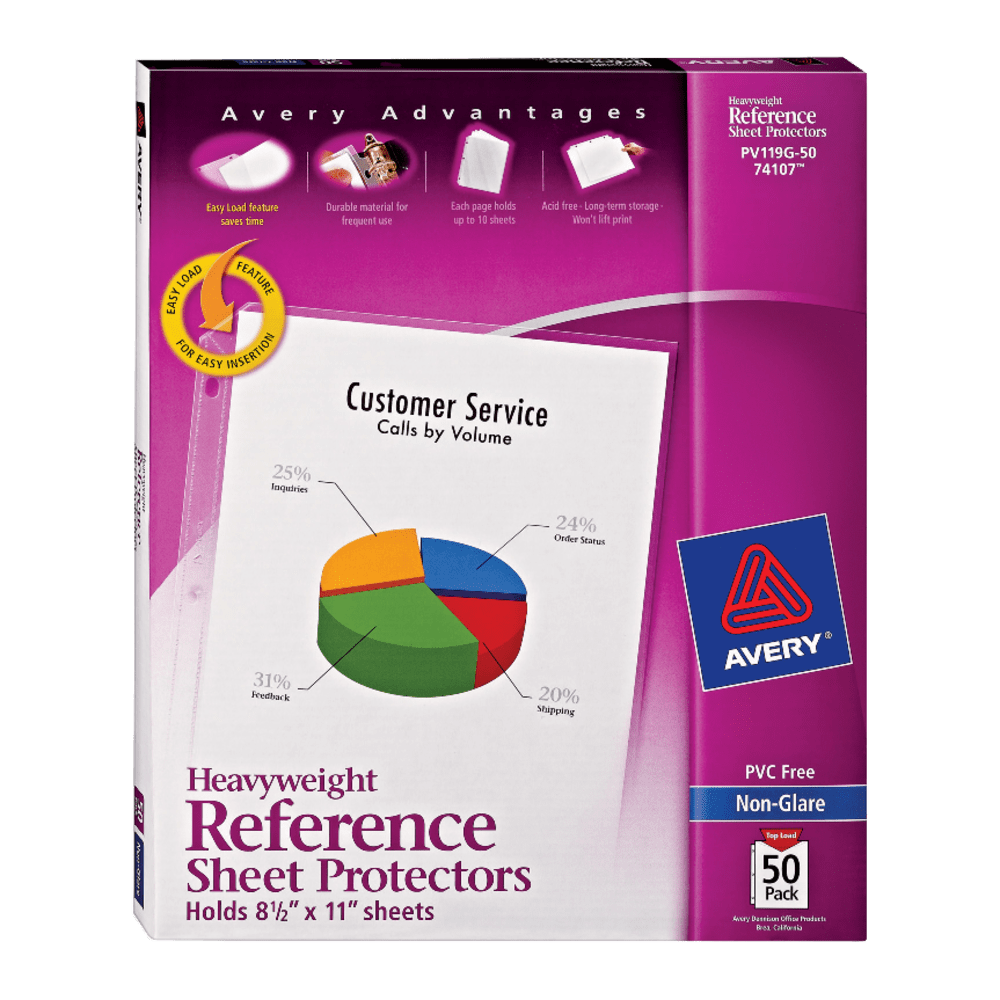AVERY PRODUCTS CORPORATION Avery 74107  Non-Glare Heavyweight Sheet Protectors, 8 1/2in x 11in, Top Loading, Pack Of 50