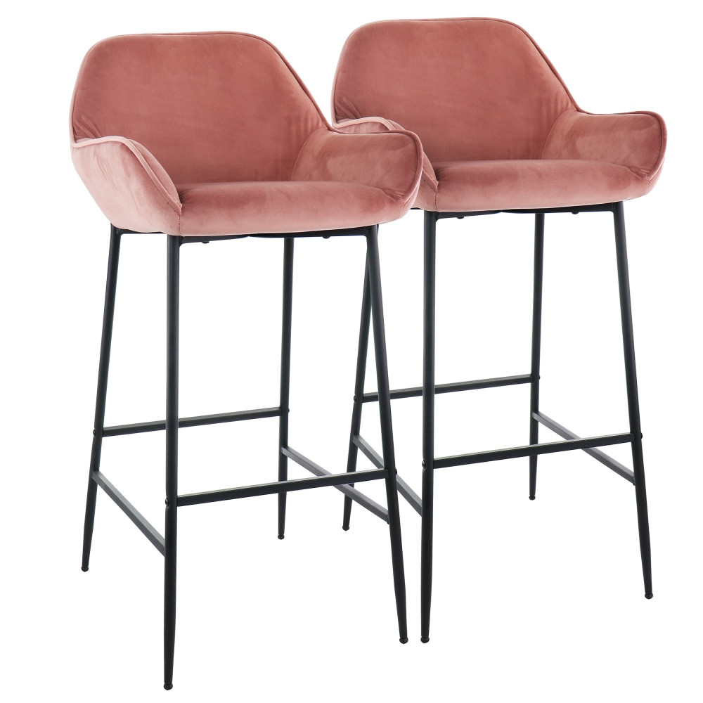 MEGAGOODS, INC. 995116779M Elama Velvet Bar Stools, Pink/Black, Set Of 2 Stools