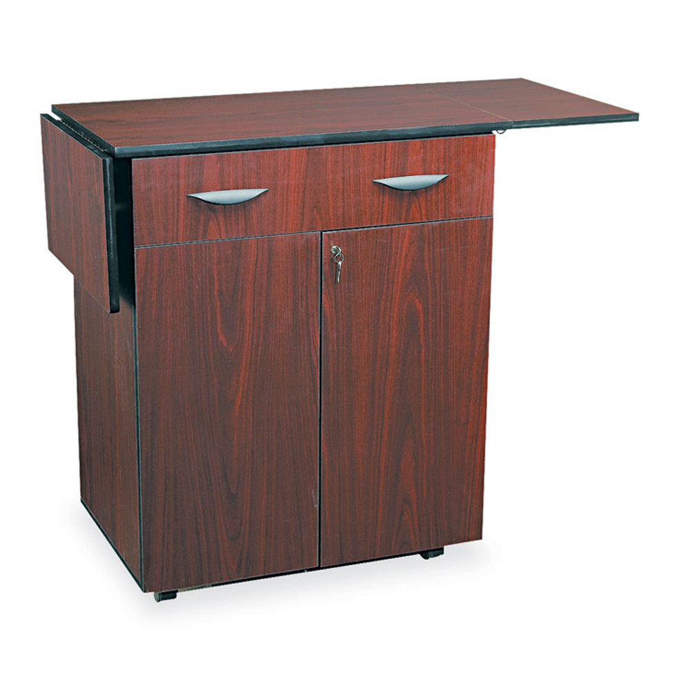 SAFCO PRODUCTS 8962MH Hospitality Cart with Drop Leaves, Engineered Wood, 3 Shelves, 1 Drawer, 32.5" to 56.25" x 20.5" x 38.75", Mahogany