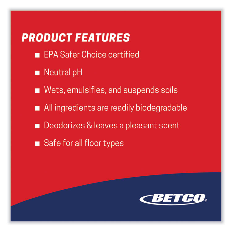 BETCO CORPORATION 5364700 Green Earth Daily FastDraw Floor Cleaner, 2 L Bottle, Unscented, 4/Carton