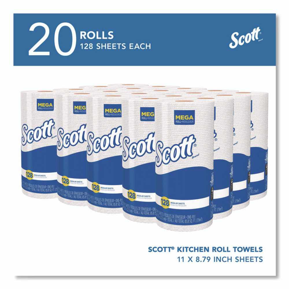 KIMBERLY-CLARK PROFESSIONAL Scott® 41482 Kitchen Roll Towels, 1-Ply, 11 x 8.75, White, 128/Roll, 20 Rolls/Carton