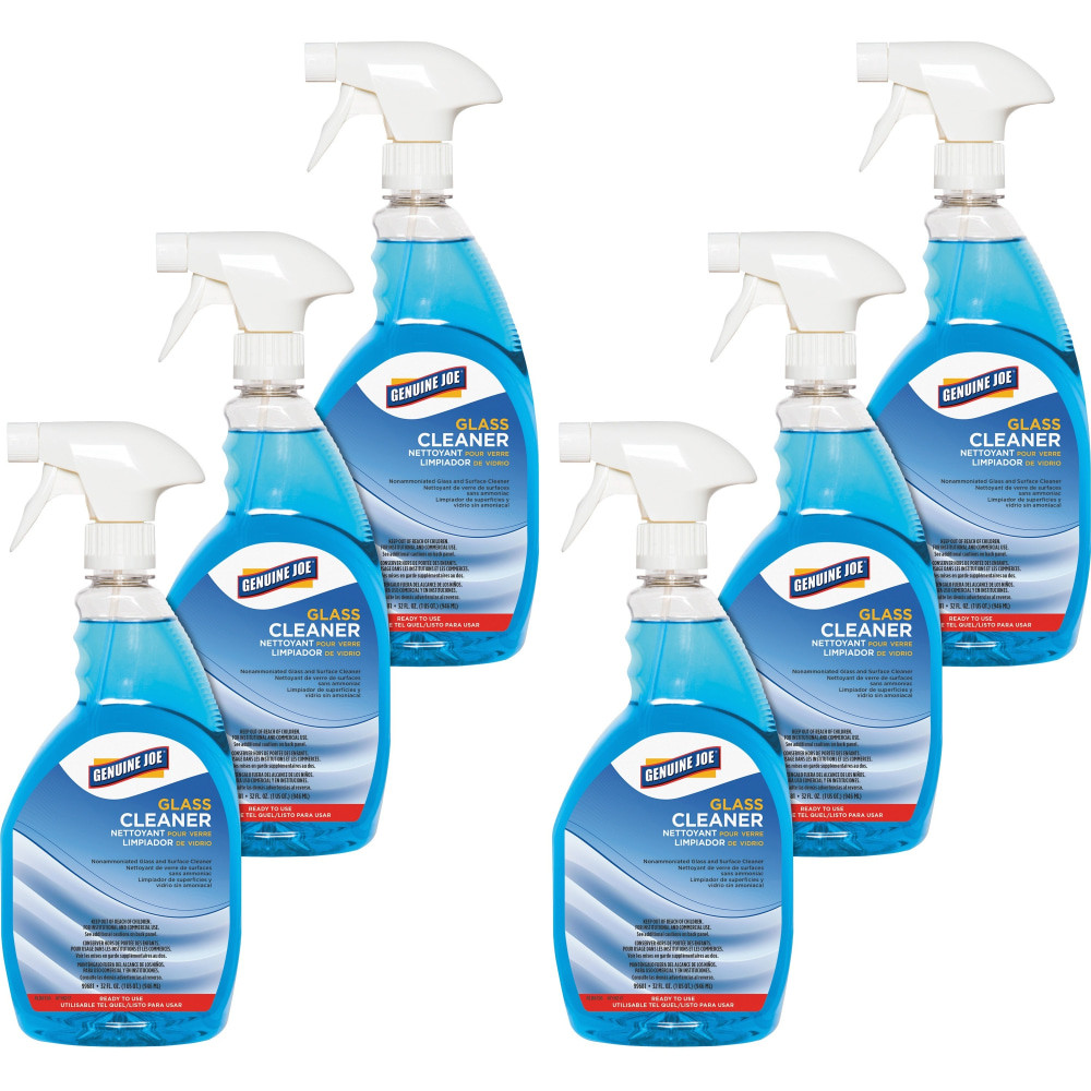 SP RICHARDS 99681CT Genuine Joe Non-Ammoniated Glass Cleaner - Ready-To-Use - 32 fl oz (1 quart) - Non Ammoniated, Non-streaking - Blue - 6 / Carton