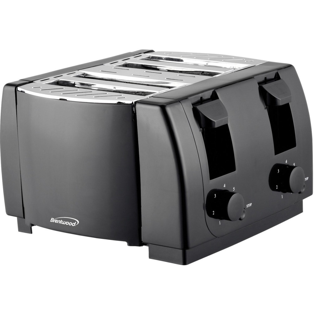 BRENTWOOD APPLIANCES , INC. TS-285 Brentwood TS-285 Cool Touch 4 Slice Toaster, Black - 1300 W - Toast, Browning - Black, Silver