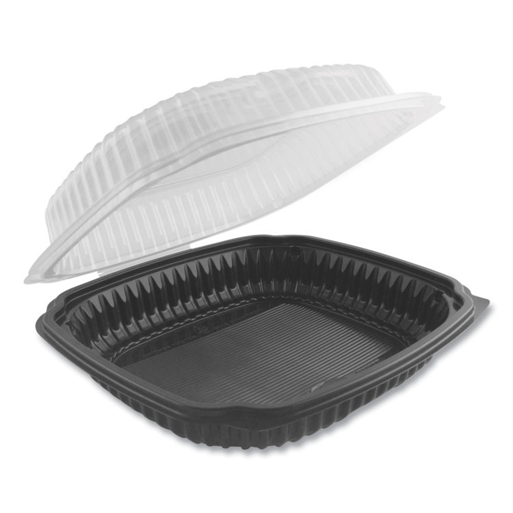 ANCHOR PACKAGING 4699610 Culinary Lites Microwavable Container, 47.5 oz, 10.56 x 9.98 x 3.18, Clear/Black, Plastic, 100/Carton