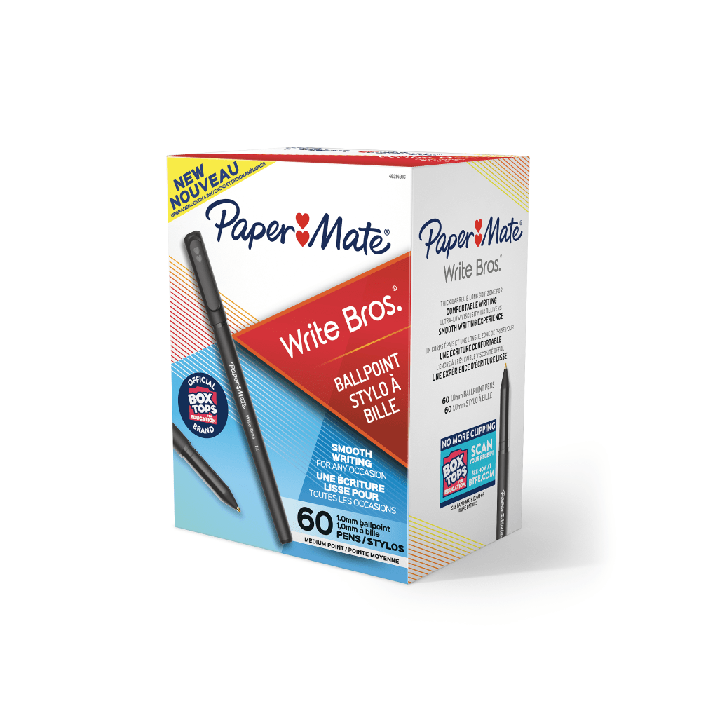 SANFORD LP 4621401C Paper Mate Write Bros. Ballpoint Stick Pens, Medium Point, 1.0mm, Black Barrel, Black Ink, Pack Of 60