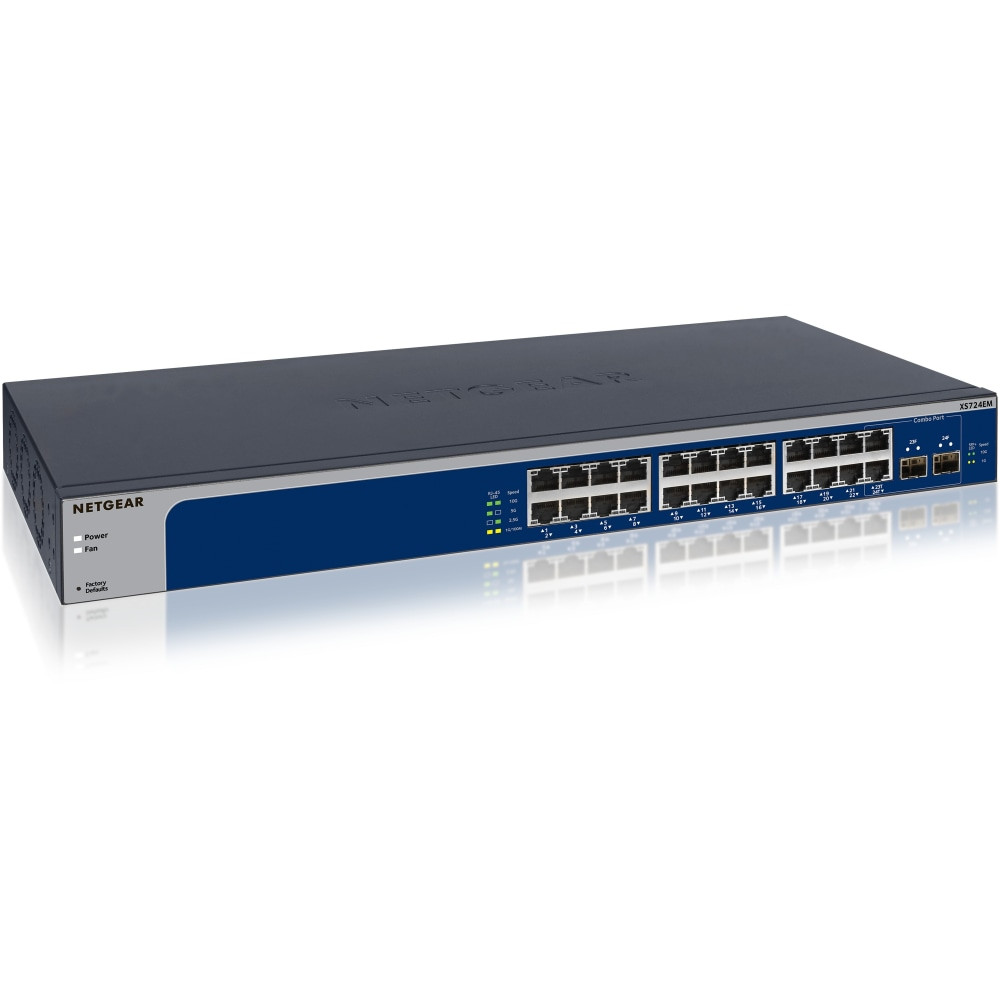 NETGEAR INC. Netgear XS724EM-100NAS  24-Port 10-Gigabit/Multi-Gigabit Ethernet Smart Managed Plus Switch (XS724EM) - 24 Ports - Manageable - 10 Gigabit Ethernet - 10GBase-T - 3 Layer Supported - Modular - Twisted Pair, Optical Fiber