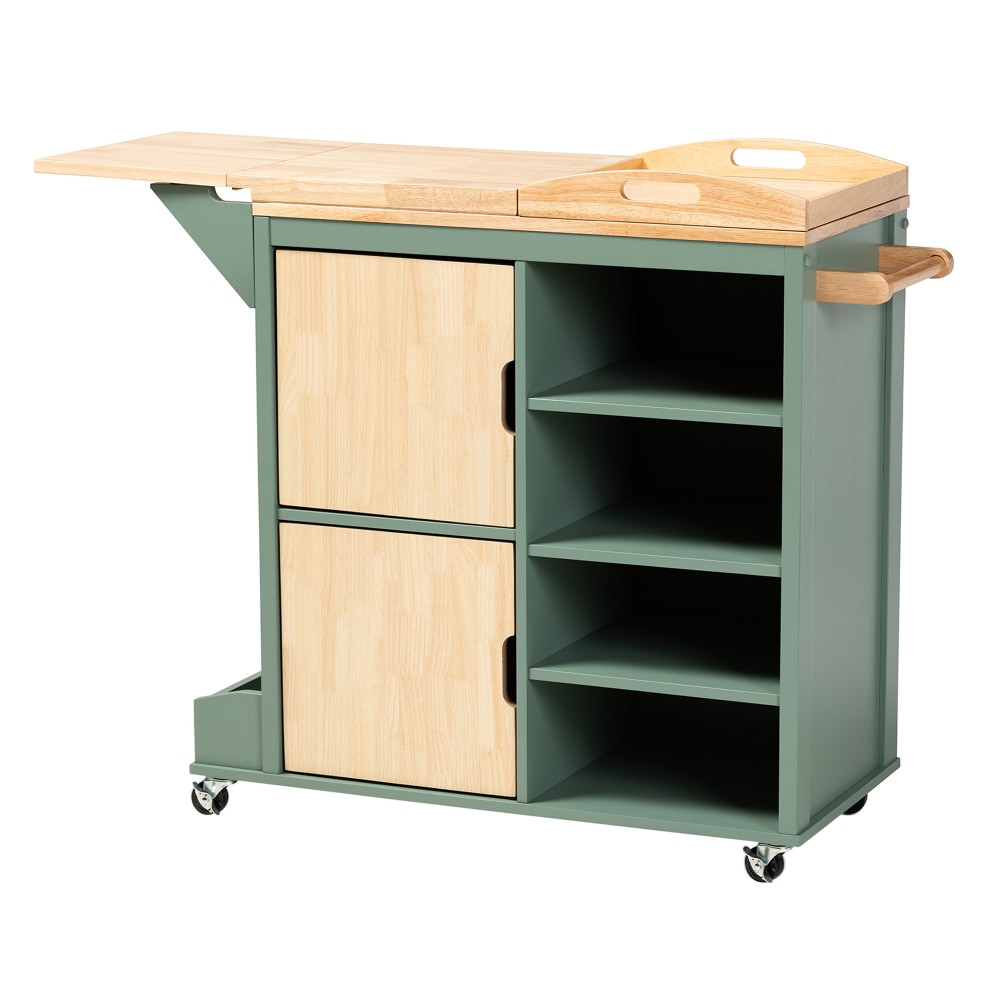 WHOLESALE INTERIORS, INC. Baxton Studio 2721-10440  Dorthy Kitchen Storage Cart, 37-3/16inH x 47-11/16inW, Dark Green/Natural