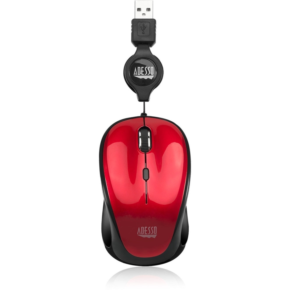 ADESSO INC Adesso IMOUSE S8R  iMouse S8R USB Illuminated Retractable Mini Optical Mouse, Red