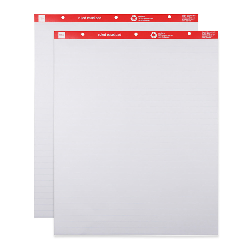 OFFICE DEPOT ODUS2006-005  Brand Easel Pads, 27in x 34in, Ruled, 50 Sheets, 30% Recycled, White, Pack Of 2