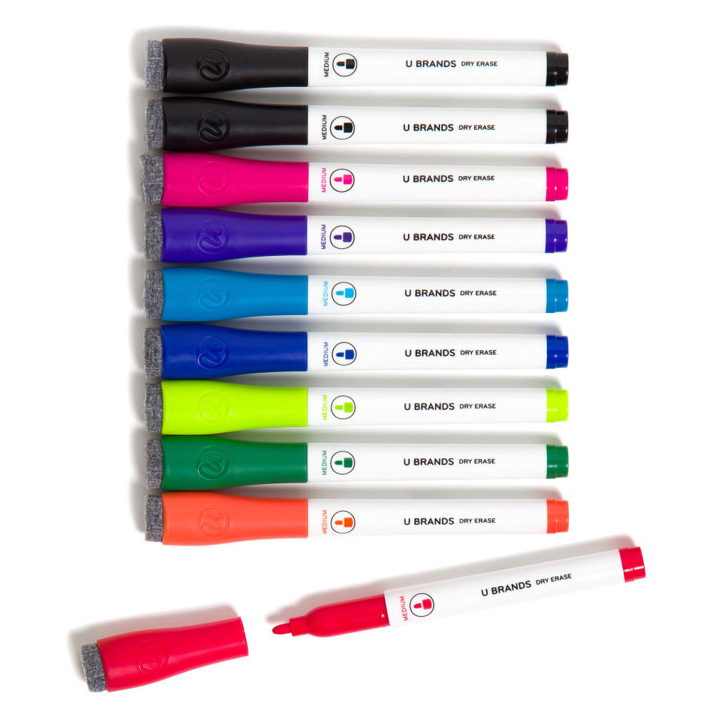 UBRANDS, LLC U Brands 504U06-24  Low-Odor Dry-Erase Markers, Medium Point, White Barrels, Assorted Ink Colors, Pack Of 10 Markers