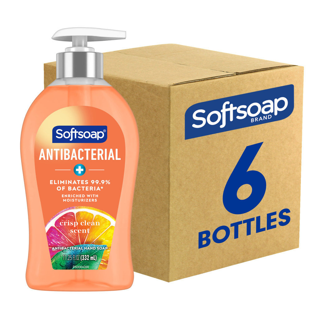 COLGATE-PALMOLIVE,IPD 03562CT Softsoap Antibacterial Liquid Hand Soap Pump - 11.25 fl. oz. Bottles - Crisp Clean Scent - 11.3 fl oz (332.7 mL) - Bacteria Remover - Hand - Orange - 6 / Carton