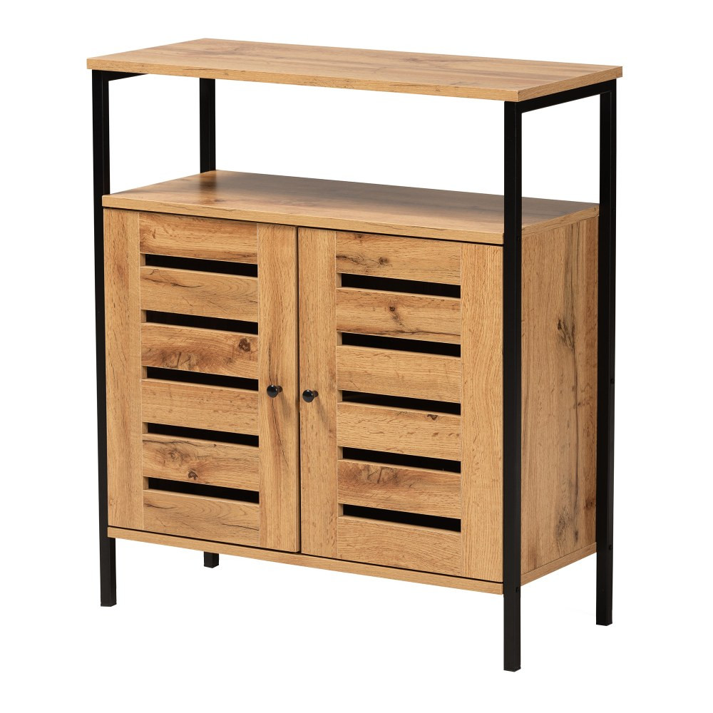 WHOLESALE INTERIORS, INC. 2721-11750 Baxton Studio Vander 28inW 2-Door Shoe Cabinet, Oak Brown/Black