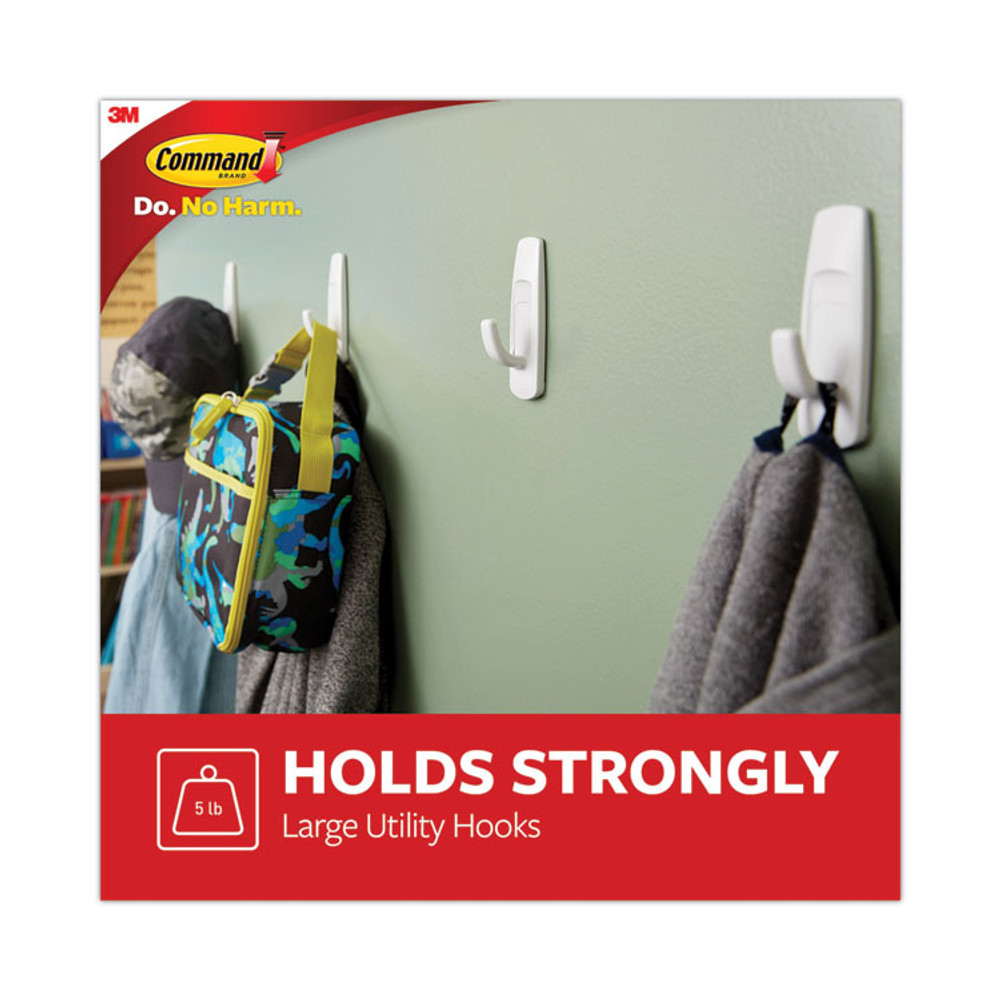 3M/COMMERCIAL TAPE DIV. Command™ 17003ES General Purpose Hooks, Large, Plastic, White, 5 lb Capacity, 1 Hook and 2 Strips/Pack
