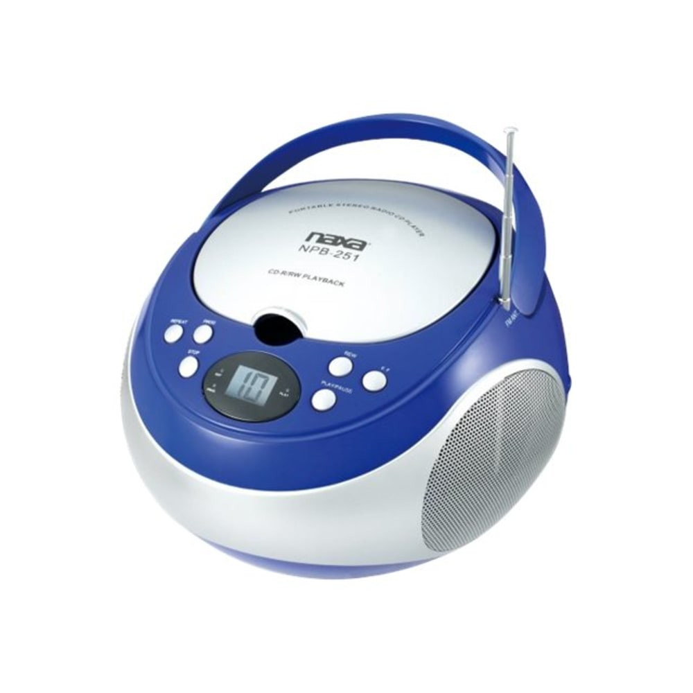 NAXA ELECTRONICS, INC. NPB-251 BL Naxa Portable MP3/CD Player With AM/FM Stereo Radio, Blue/Silver