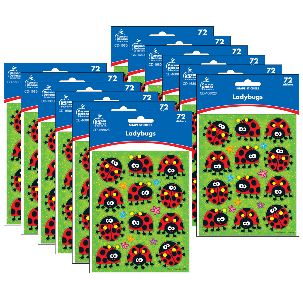 EDUCATORS RESOURCE Carson Dellosa Education CD-168028-12  Stickers, Ladybugs, 72 Stickers Per Pack, Set Of 12 Packs