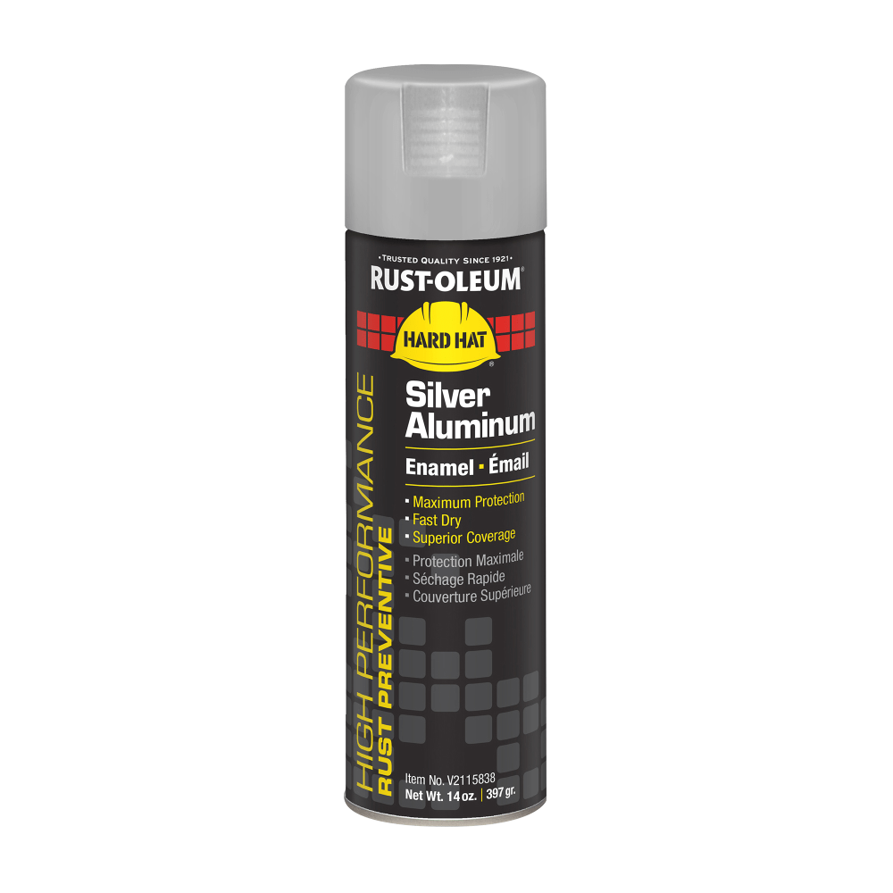 RUST-OLEUM CORPORATION Rust-Oleum V2115838  Hard Hat High Performance V2100 System Rust Preventive Enamel Spray Paint, 14 Oz, Gloss Silver Aluminum, Case Of 6 Cans