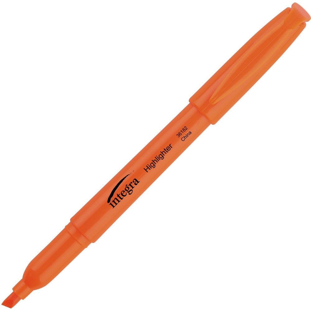 INTEGRA INC 36182 Integra Pen Style Fluorescent Highlighters - Chisel Marker Point Style - Fluorescent Orange - 12 / Dozen