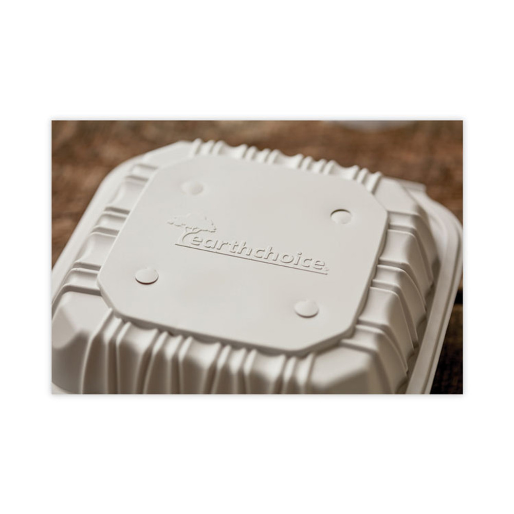 PACTIV EVERGREEN CORPORATION YCNW0853 EarthChoice Vented Microwavable MFPP Hinged Lid Container, 3 Compartments, 8.5 x 8.5 x 3.1, White, Plastic, 146/Carton