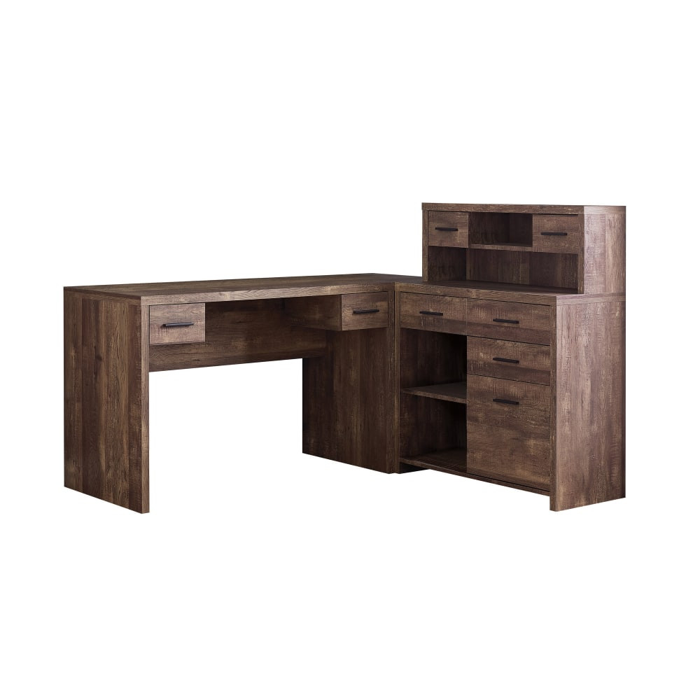 MONARCH PRODUCTS Monarch Specialties I 7427  63inW L-Shaped Corner Desk With Hutch, Brown Woodgrain