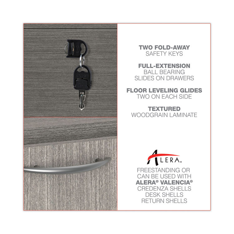 ALERA VA532822GY Alera Valencia Series Full Pedestal File, Left/Right, 3-Drawers: Box/Box/File, Legal/Letter, Gray, 15.63" x 20.5" x 28.5"