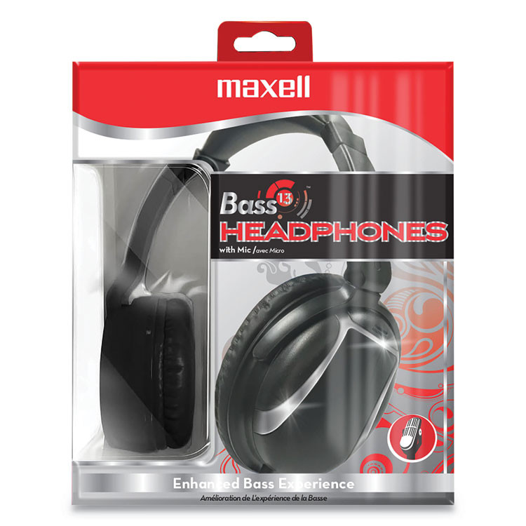 MAXELL CORP. OF AMERICA 199840 Bass 13 Headphone with Mic, 4 ft Cord, Black