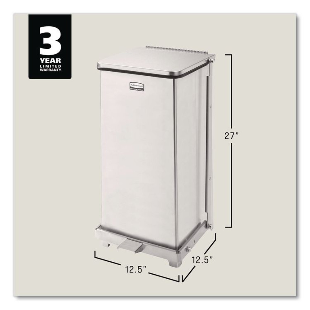 RUBBERMAID COMMERCIAL PROD. ST24SSPL Defenders Heavy-Duty Steel Step Can, 13 gal, Steel, Stainless Steel
