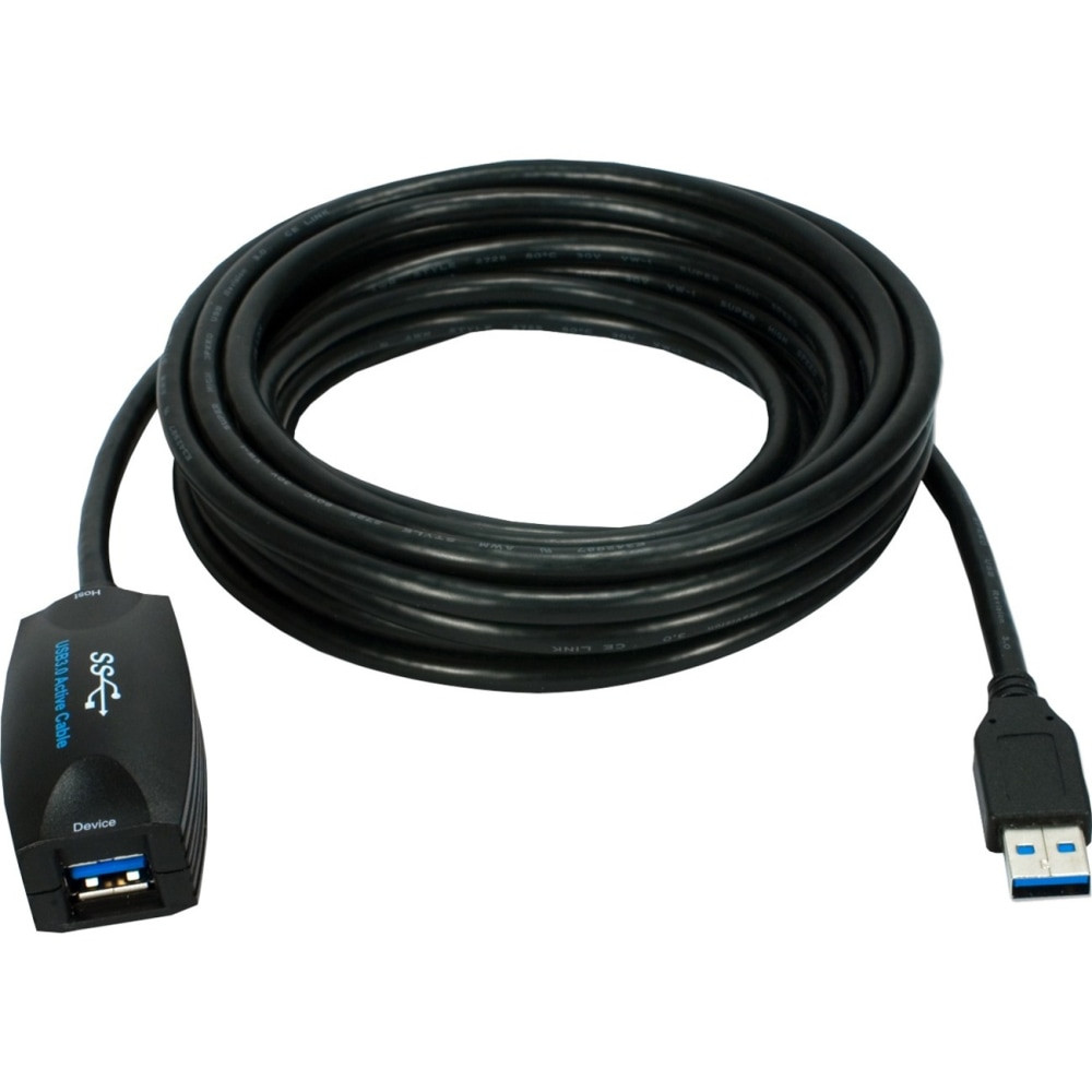 QVS, INC. QVS USB3-RPTR  USB 3.0 5Gbps Active Extension Cable - 16 ft USB Data Transfer Cable for Webcam, Audio/Video Device, Security Device - First End: 1 x USB 3.0 Type A - Male - Second End: 1 x USB 3.0 Type A - Female - Extension Cable - Black