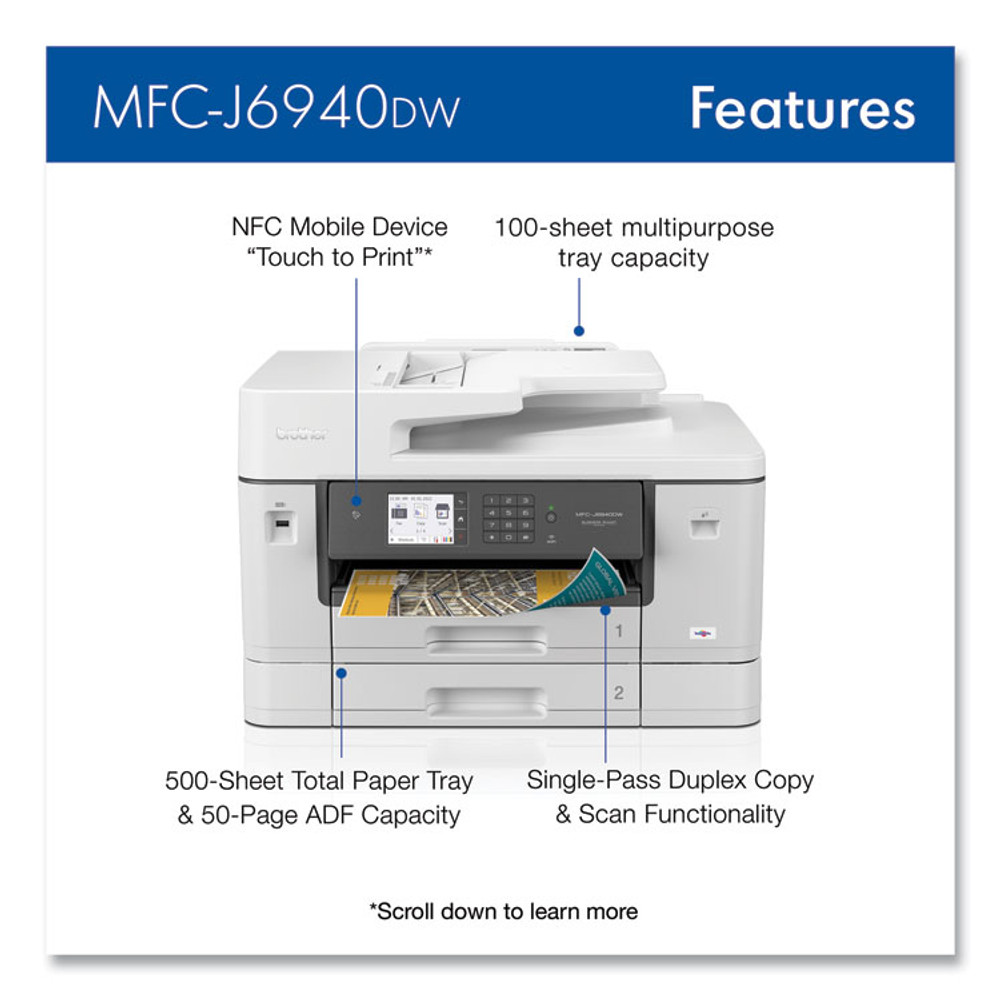 BROTHER INTL. CORP. MFCJ6940DW MFC-J6940DW Color All-in-One Inkjet Printer, Copy/Fax/Print/Scan