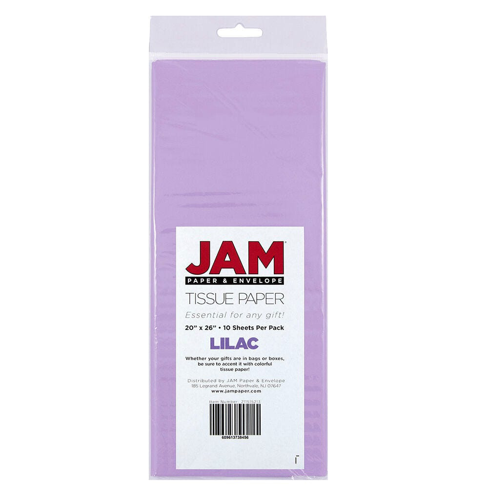 JAM PAPER AND ENVELOPE JAM Paper 211515213  Tissue Paper, 26inH x 20inW x 1/8inD, Lilac, Pack Of 10 Sheets