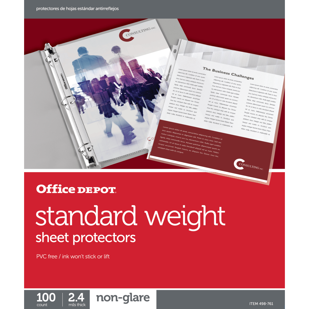 OFFICE DEPOT 498761  Brand Standard Weight Sheet Protectors, 8-1/2in x 11in, Non-Glare, Box Of 100