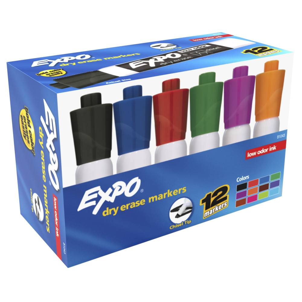 NEWELL BRANDS INC. Expo 81043  Low-Odor Dry-Erase Markers, Chisel Point, Assorted Colors, Box Of 12
