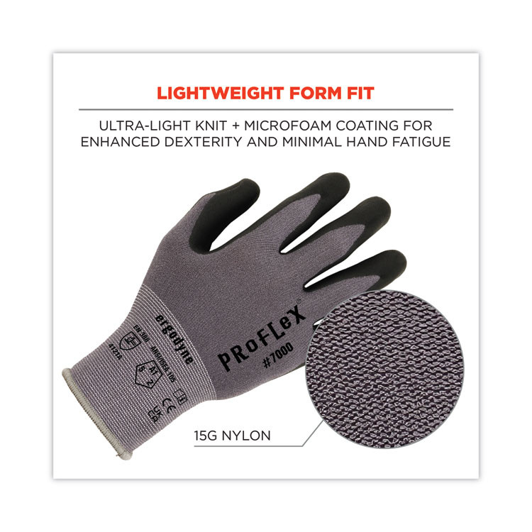 TENACIOUS HOLDINGS, INC. ergodyne® 10376 ProFlex 7000 Nitrile-Coated Gloves Microfoam Palm, EN388: 4121A, 9" Long, XX-Large, Gray, Pair