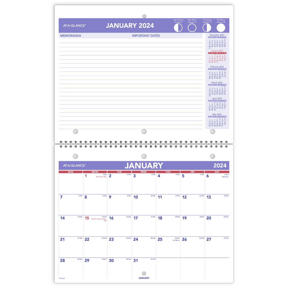 ACCO BRANDS USA, LLC AT-A-GLANCE PM1702824 2024 AT-A-GLANCE Monthly Desk Wall Calendar, 11in x 8-1/2in, January To December 2024, PM17028