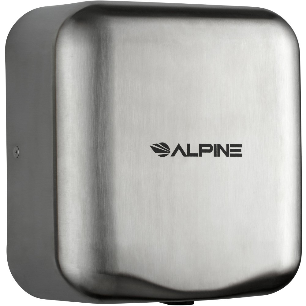 ADIR CORP. ALP400-20-SSB-PKG Alpine Industries Hemlock 220-Volt Commercial Automatic High-Speed Electric Hand Dryer With Wall Guard, Brushed Silver