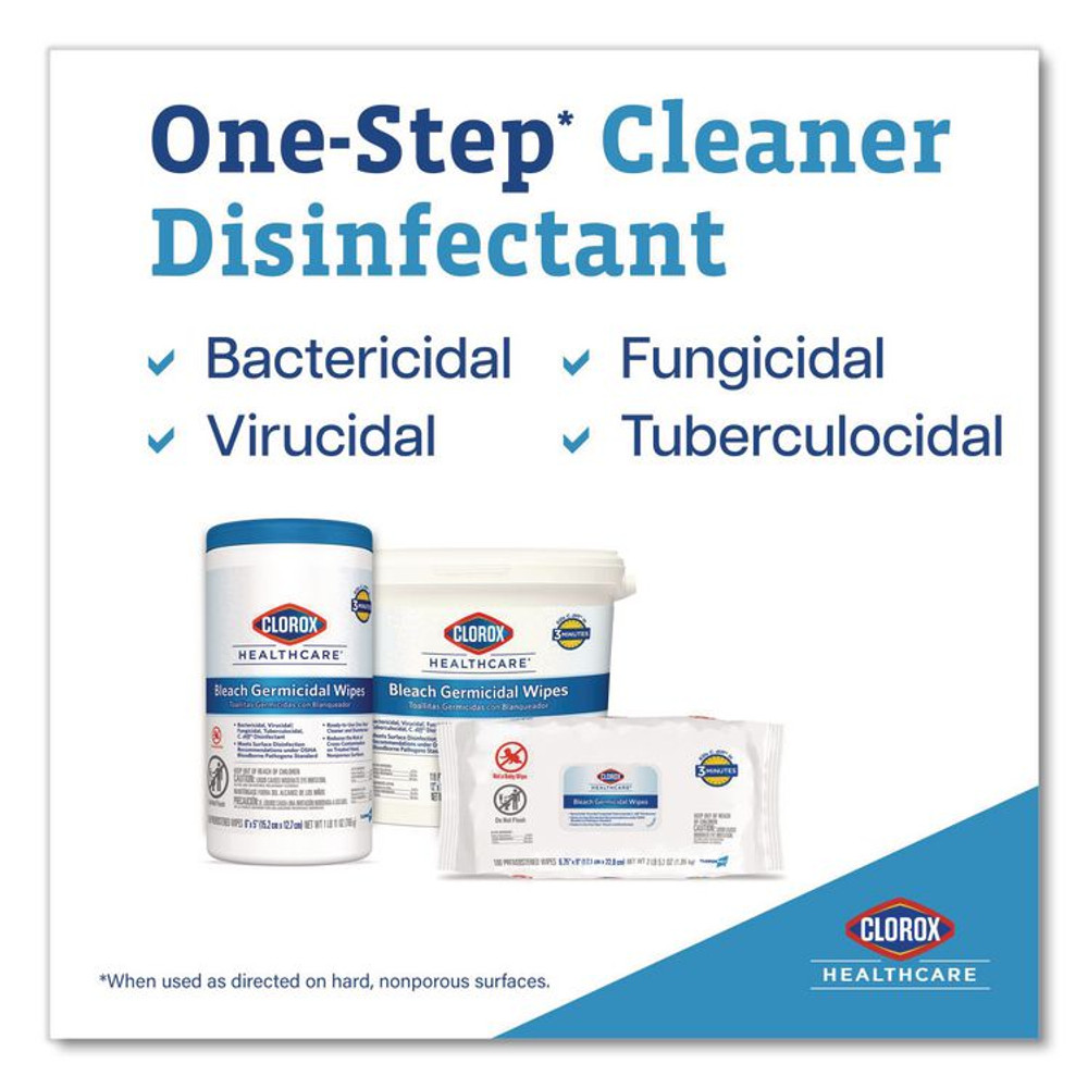 CLOROX SALES CO. Healthcare® 30359 Bleach Germicidal Wipes, Refill for Bucket, 1-Ply, 12 x 12, Unscented, White, 110/Pouch