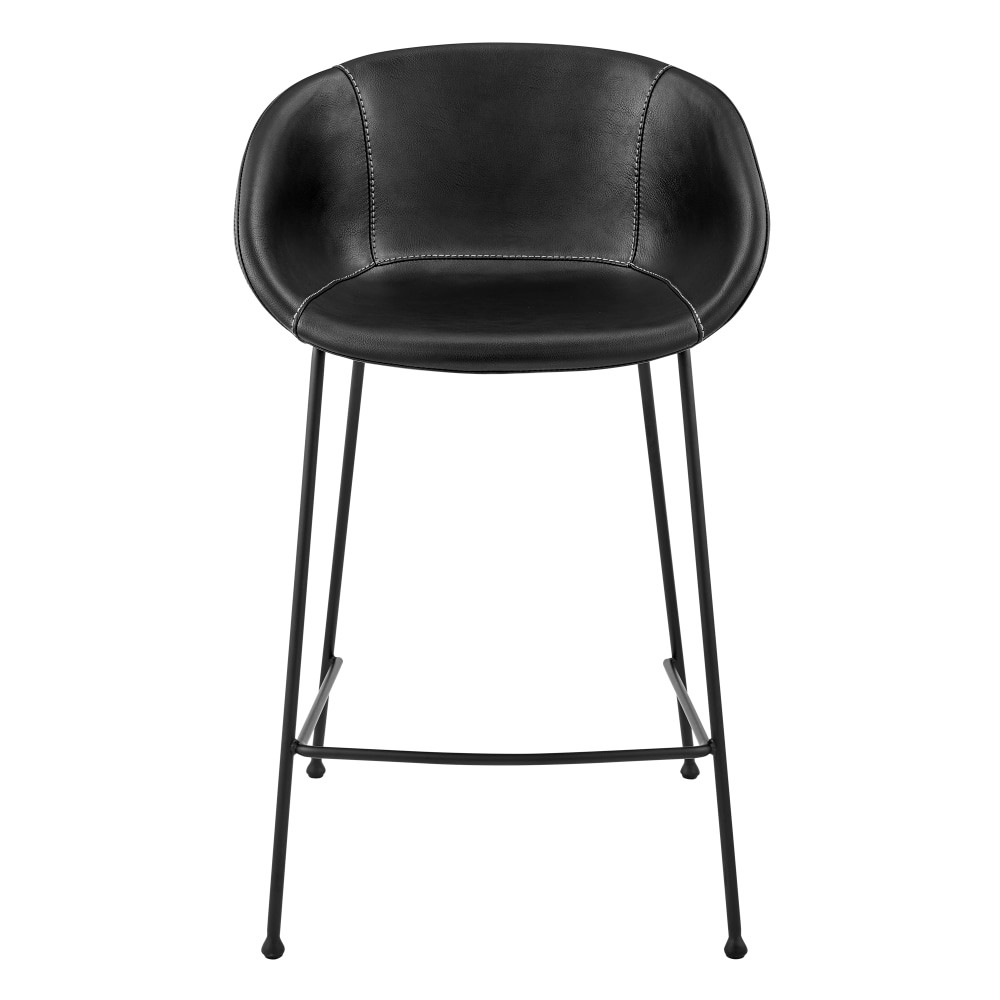 EURO STYLE, INC. Eurostyle 30491BLK  Zach-C Faux Leather Counter Stools, Matte Black/Black, Set Of 2 Stools