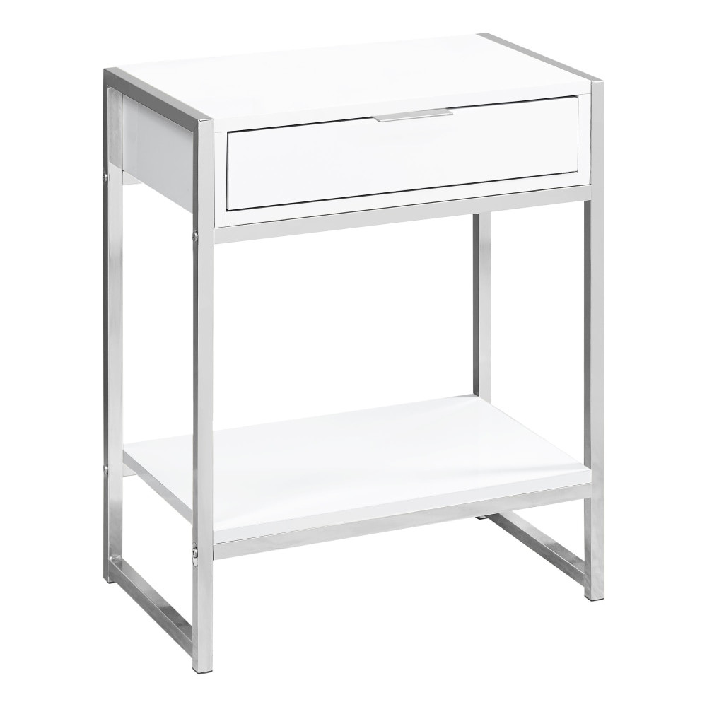 MONARCH PRODUCTS Monarch Specialties I 3480  Side Accent Table With Shelf, Rectangular, Glossy White/Chrome