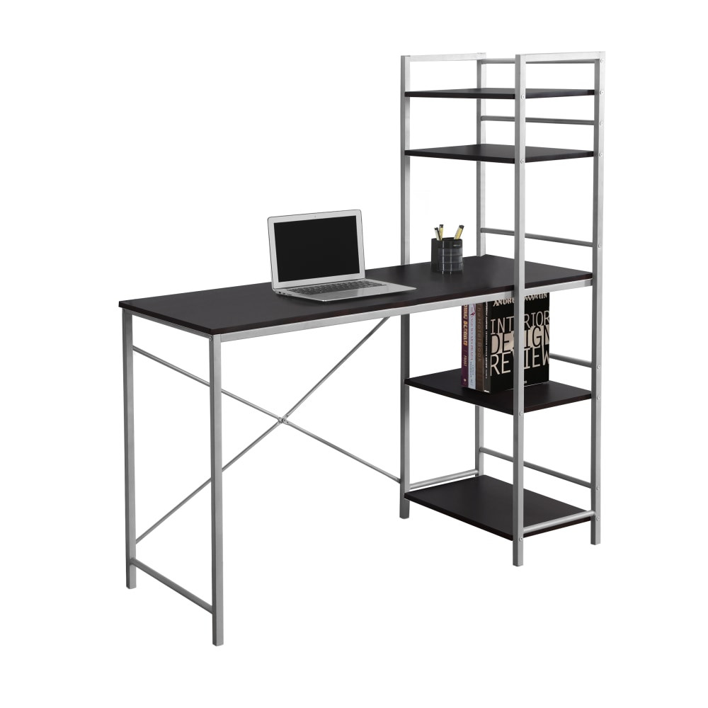 MONARCH PRODUCTS I 7166 Monarch Specialties 48inW Metal Computer Desk With Bookcase, Cappuccino/Silver