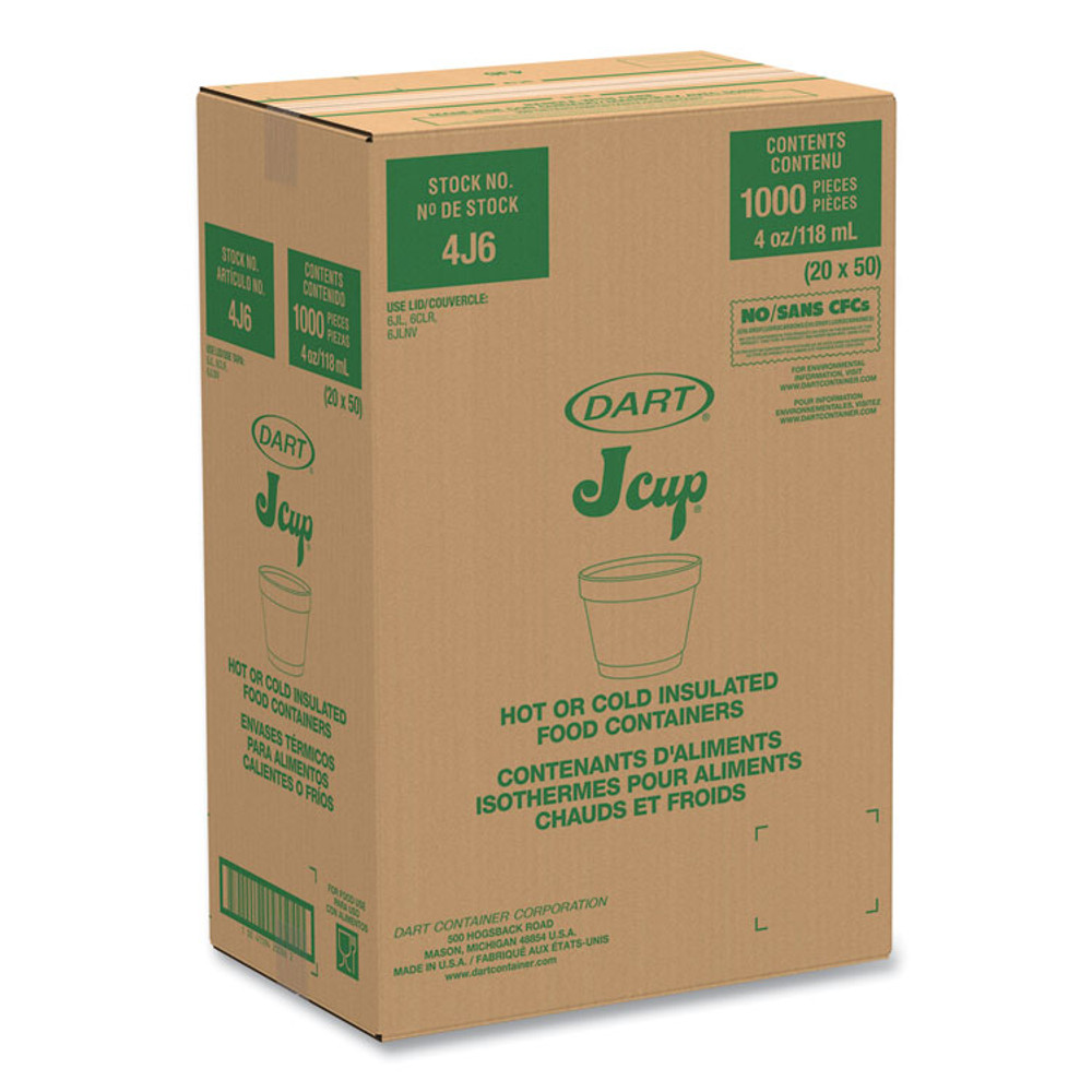 DART 4J6 Bowl Containers, 4 oz, White, Foam, 1,000/Carton