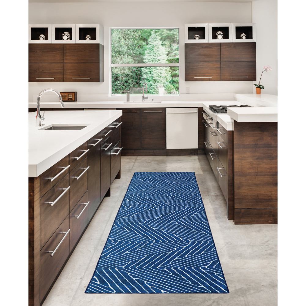 LINON HOME DECOR PRODUCTS, INC OD4966 Linon Washable Indoor Rug, Shae, 2ft x 8ft, Blue/Ivory