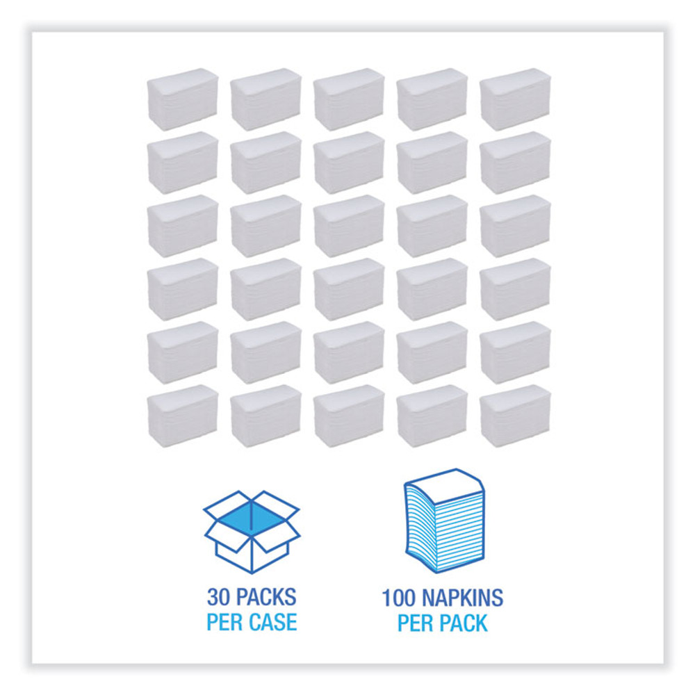 BOARDWALK 8308W Dinner Napkin, 2-Ply, 17 x 15, White, 100/Pack, 30 Packs/Carton