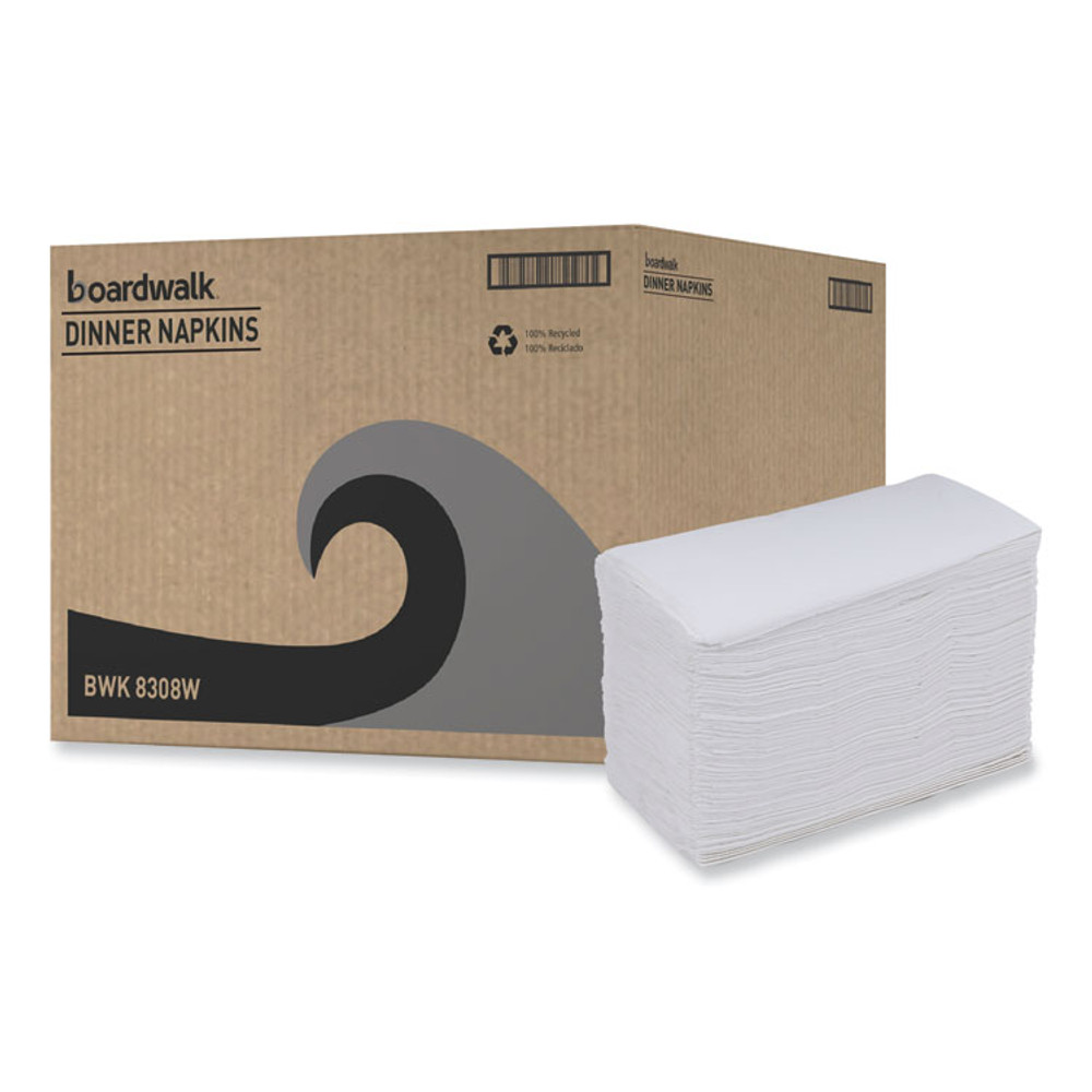 BOARDWALK 8308W Dinner Napkin, 2-Ply, 17 x 15, White, 100/Pack, 30 Packs/Carton