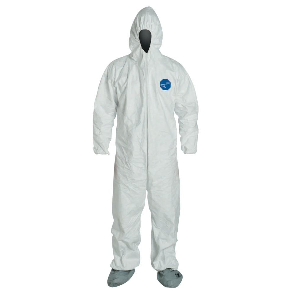 DUPONT PROTECTION TECHNOLOGIES DuPont TY122SWHLG002500  Tyvek Coveralls With Attached Hood And Boots, Large, White, Pack Of 25 Coveralls