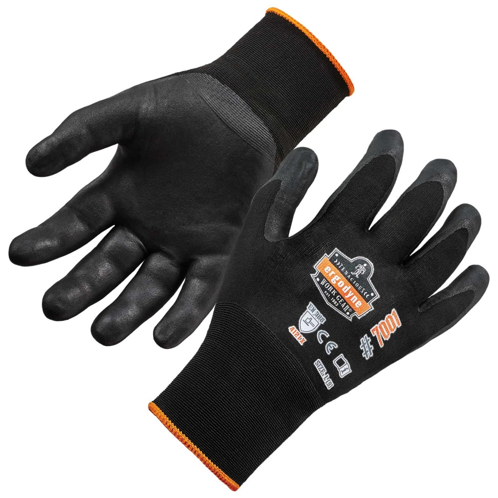 ERGODYNE CORPORATION 17952 Ergodyne ProFlex 7001 Nitrile-Coated Nylon Gloves, Small, Black