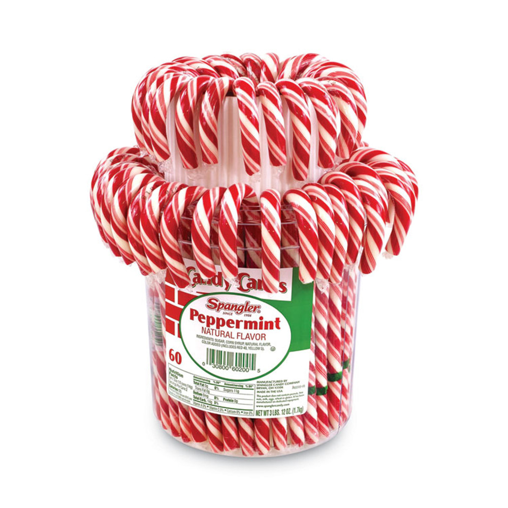 SPANGLER CANDY COMPANY 211X0012 Peppermint Candy Canes, 1 oz, 60 Pieces/Jar, 1 Jar/Carton