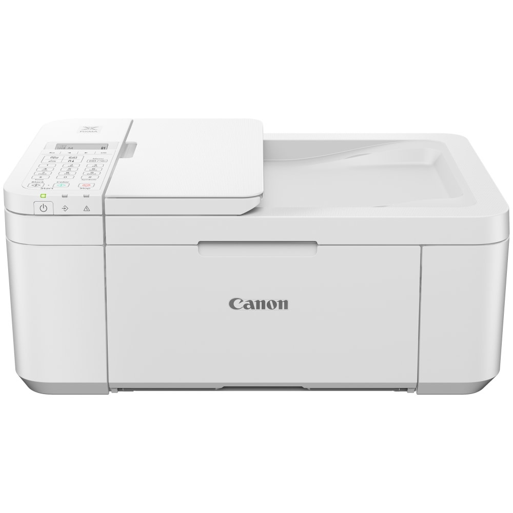 Choose this Canon all-in-one inkjet printer to make sure you can get your work done. The wireless inkjet printer provides a ton of features, including mobile printing options and borderless printing. The Canon wireless all-in-one printer features a paper tray that holds up to 100 sheets, helping you stay productive.  Prints up to 8.8 pages per minute (ppm) in black and 4.4 ppm in color. Prints at 4800 x 1200 dpi for great resolution.  Offers 4in x 6in borderless photo printing and auto duplex printing to handle special tasks.  Mobile printing options include Canon Print Service for Android, AirPrint, Mopria Print Service, PIXMA/MAXIFY Cloud Link, Wireless Printing and more.  Copies up to 8.8 copies per minute in black and 4.4 copies per minute in color. Features a variety of copy functions, including Borderless Copy, Collated Copy, Fit-to-Page and more.  Flatbed scanner uses a Contact Image Sensor (CIS) and an Auto Document Feeder (ADF) to scan legal- and letter-size documents at 600 x 1200 dpi.  300 x 300 dpi black and 200 x 200 dpi color fax resolution. Transmits a black fax in about 3 seconds and a color fax in about 1 minute.  2-line LCD screen helps you navigate menus.  Wireless-N (802.11b/g/n) networking to allow cable-free connection. Also offers a Hi-Speed USB port for wired connection.  Works with Amazon Alexa and Google Assistant for support.  100-sheet input tray to handle large jobs.  Backed by the manufacturers 1-year limited warranty.  Eco-conscious choice - has one or more meaningful eco-attributes or eco-labels.  Energy efficient - designed to use less energy than alternative products, potentially helping you save money and reduce your carbon footprint.
